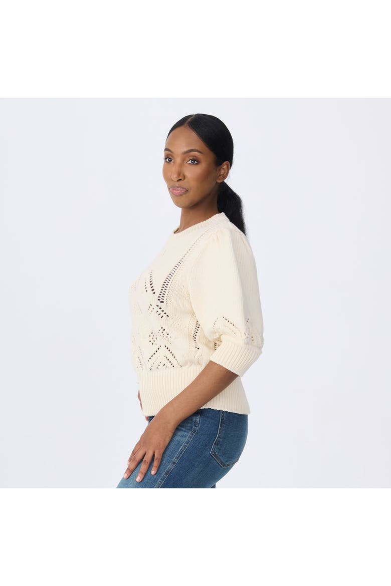 Clary Short Sleeve Pointelle Sweater, Alternate, color, Birch