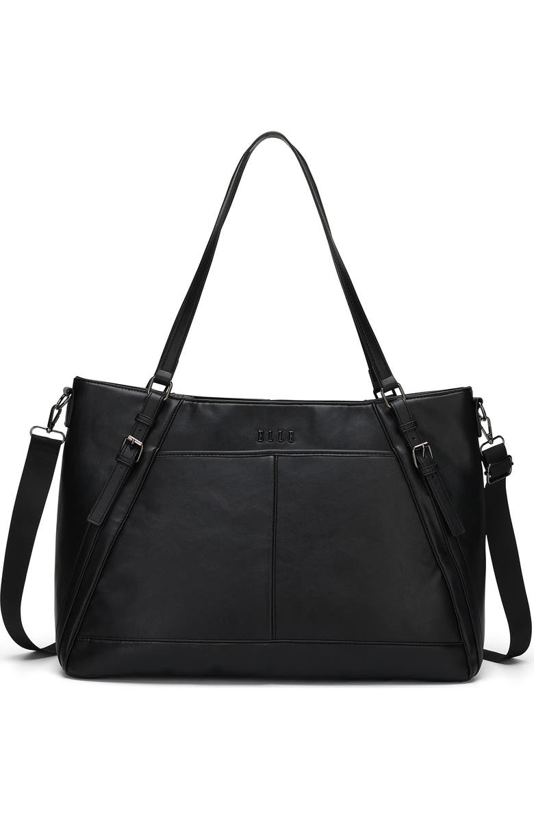 ELLE Leisure Luxe 33L Vegan Leather Weekender Duffel Bag, Alternate, color, Black