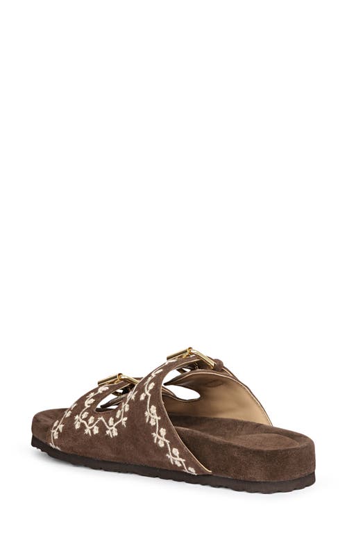 Saint G Angela Embroidered Slide Sandal In Chocolate