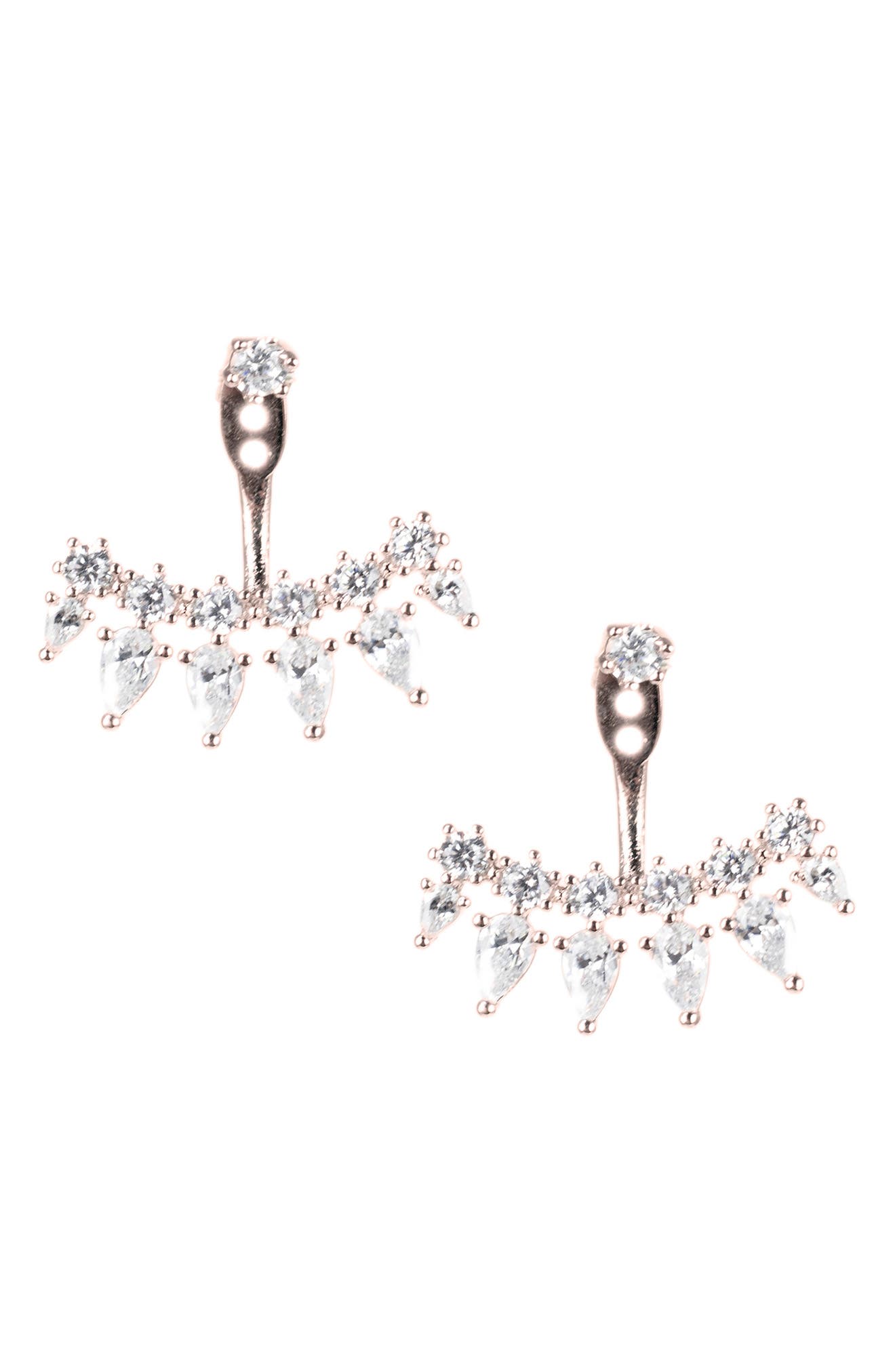CZ by Kenneth Jay Lane Round & Pear CZ Curved Bar Front & Back Earrings