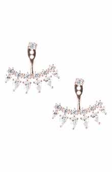CZ by Kenneth Jay Lane Round & Pear CZ Curved Bar Front & Back Earrings