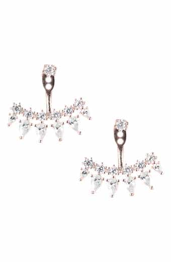 CZ BY KENNETH JAY LANE Round & Pear CZ Curved Bar Front & Back Earrings