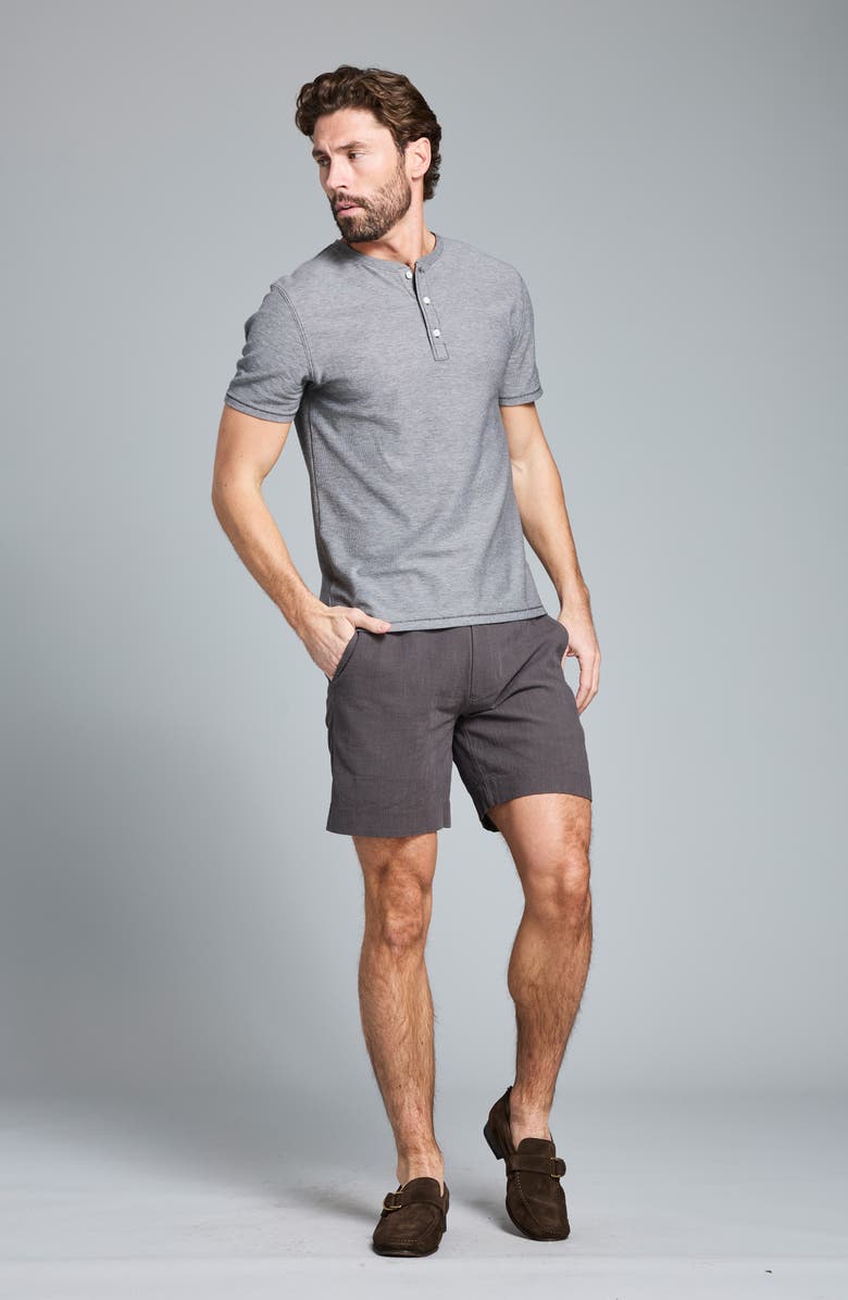 Billy Reid Moore Flat Front Textured Cotton Shorts, Alternate, color, Asphalt