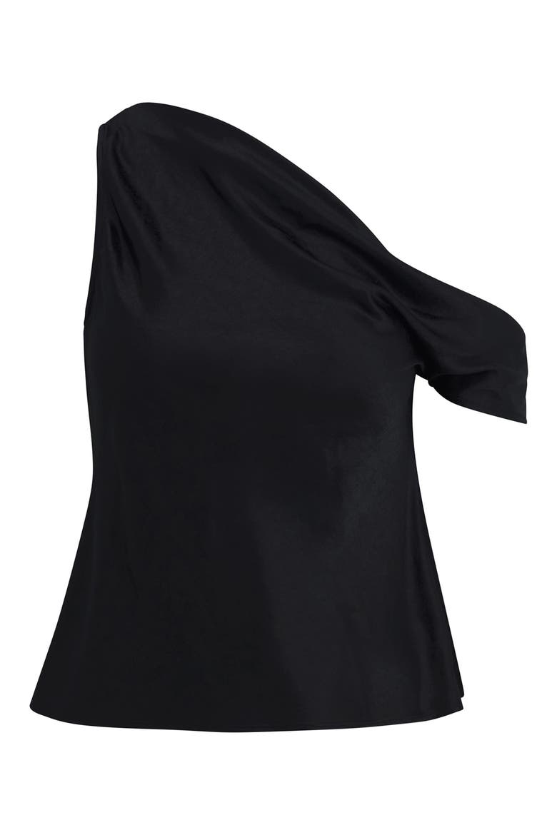 The Side Note One-Shoulder Satin Top, Alternate, color, BLACK