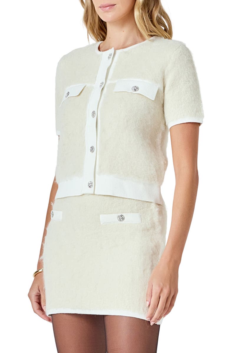 Endless Rose Rhinestone Button Cardigan, Alternate, color, Cream