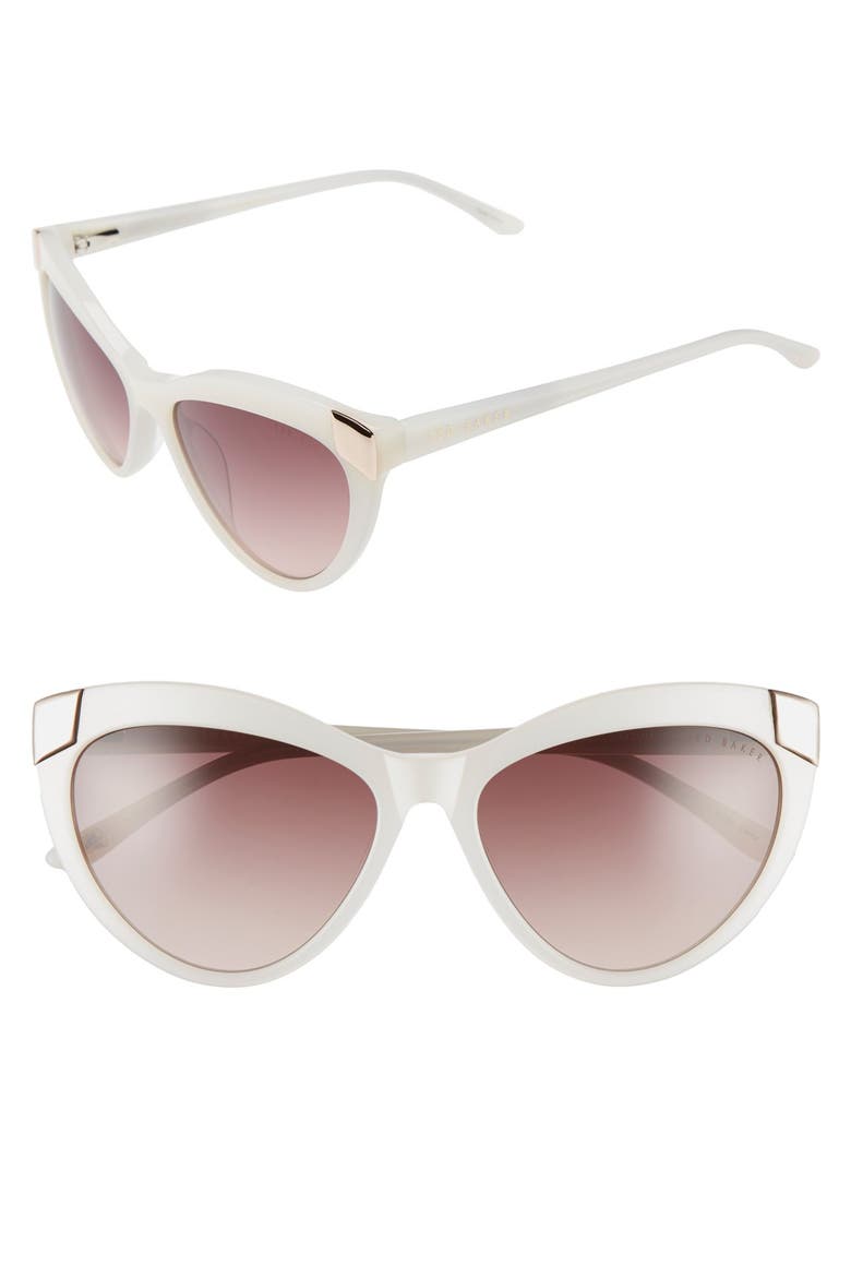57mm Cat Eye Sunglasses, Main, color, WHITE/ IVORY