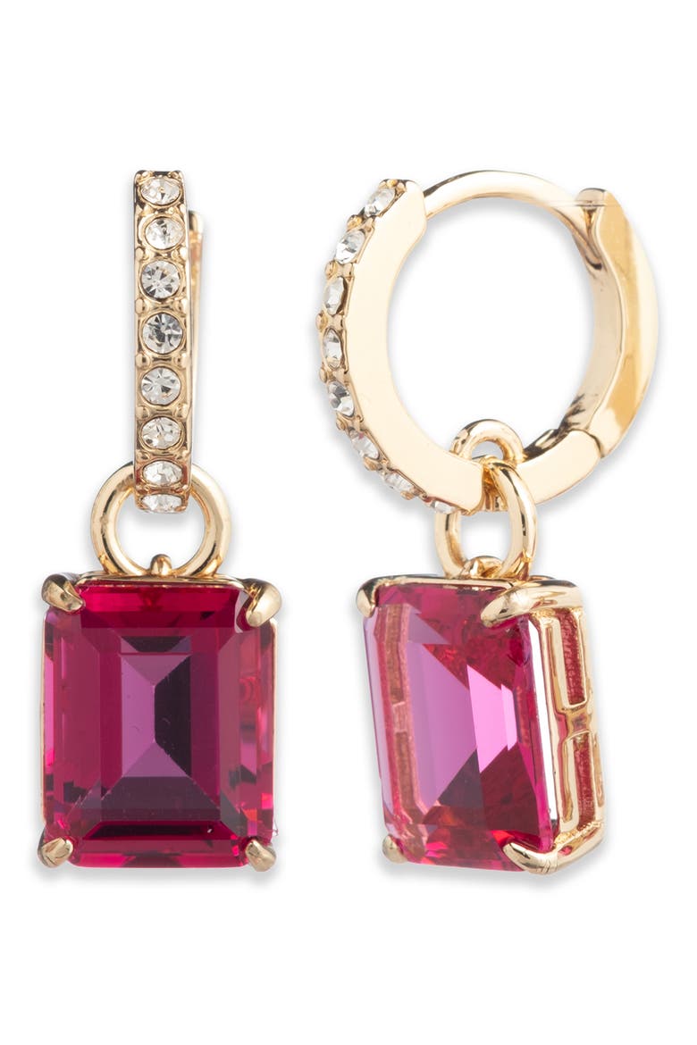 Crystal Drop Huggie Hoop Earrings, Main, color, PINK
