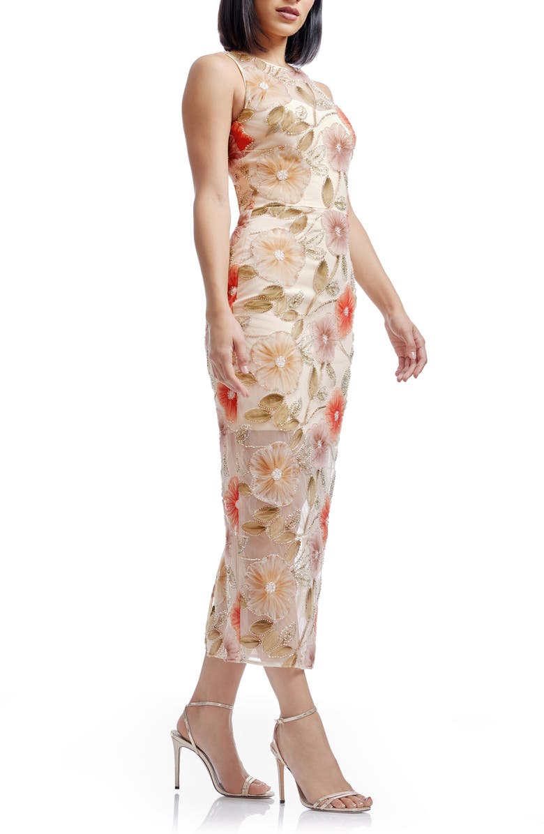 Dress the Population Helena Beaded Floral Applique Sheath Gown, Alternate, color, Champagne Multi