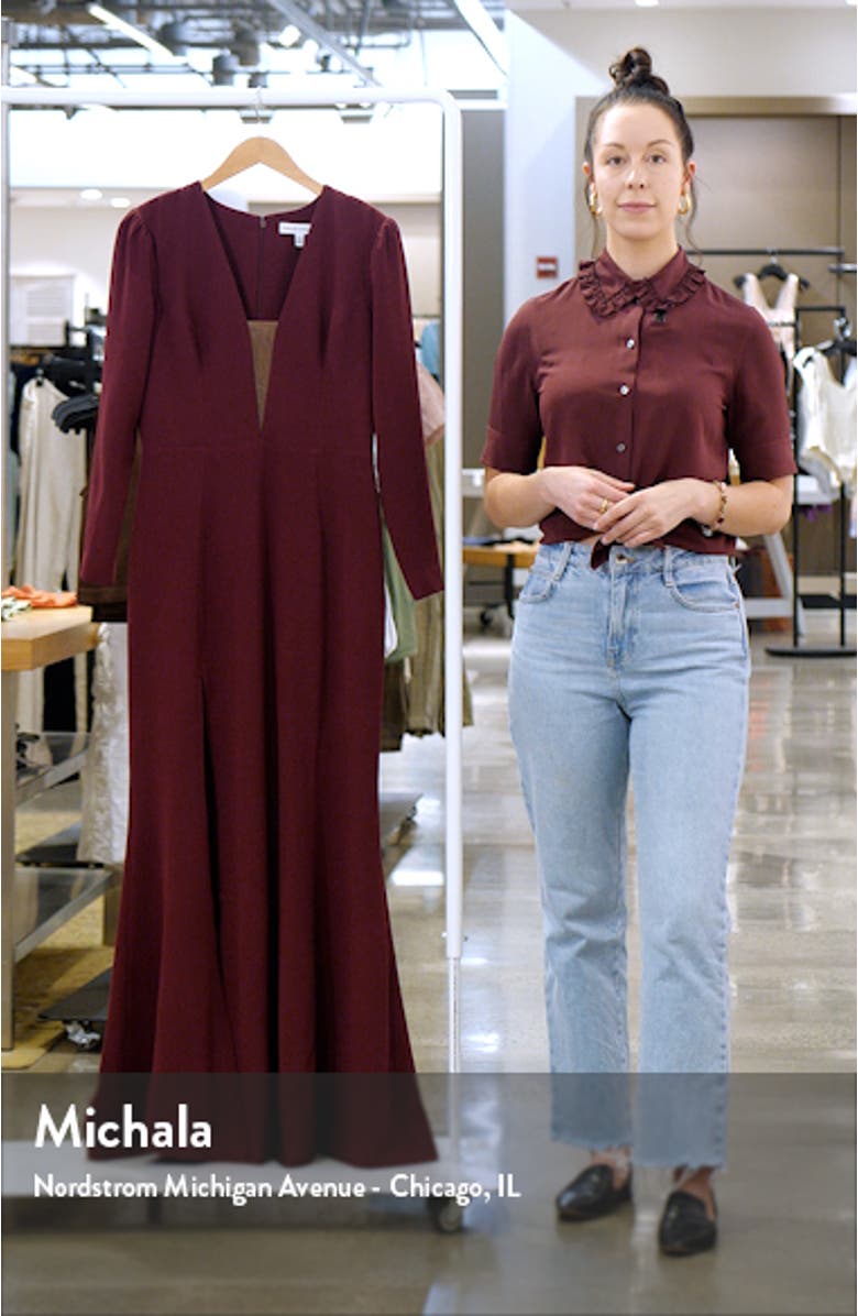 Amber Long Sleeve Illusion Mesh Gown, sales video thumbnail