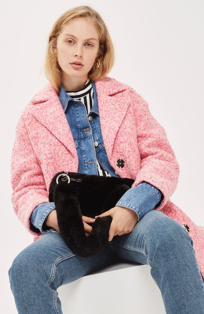 Topshop Fluoro Bouclé Cocoon Coat, Alternate, color,