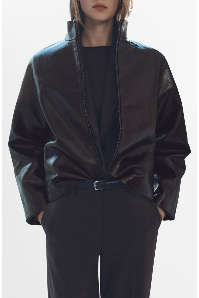 Mela Faux Leather Jacket, Main, color, BROWN