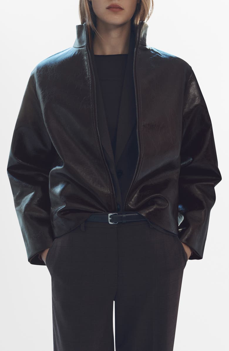 MANGO Mela Faux Leather Jacket, Main, color, Brown