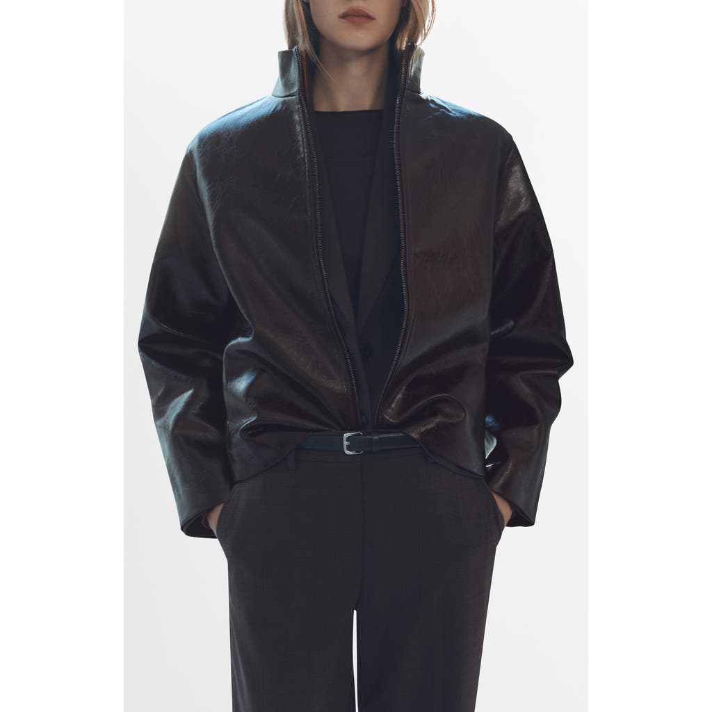 Mango Mela Faux Leather Jacket In Brown
