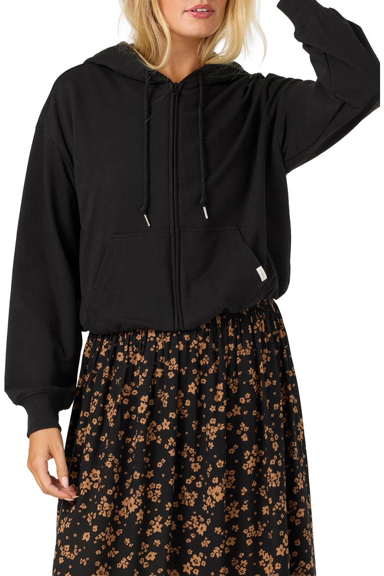 Mae Full Zip Bubble Hoodie, Alternate, color, BLACK