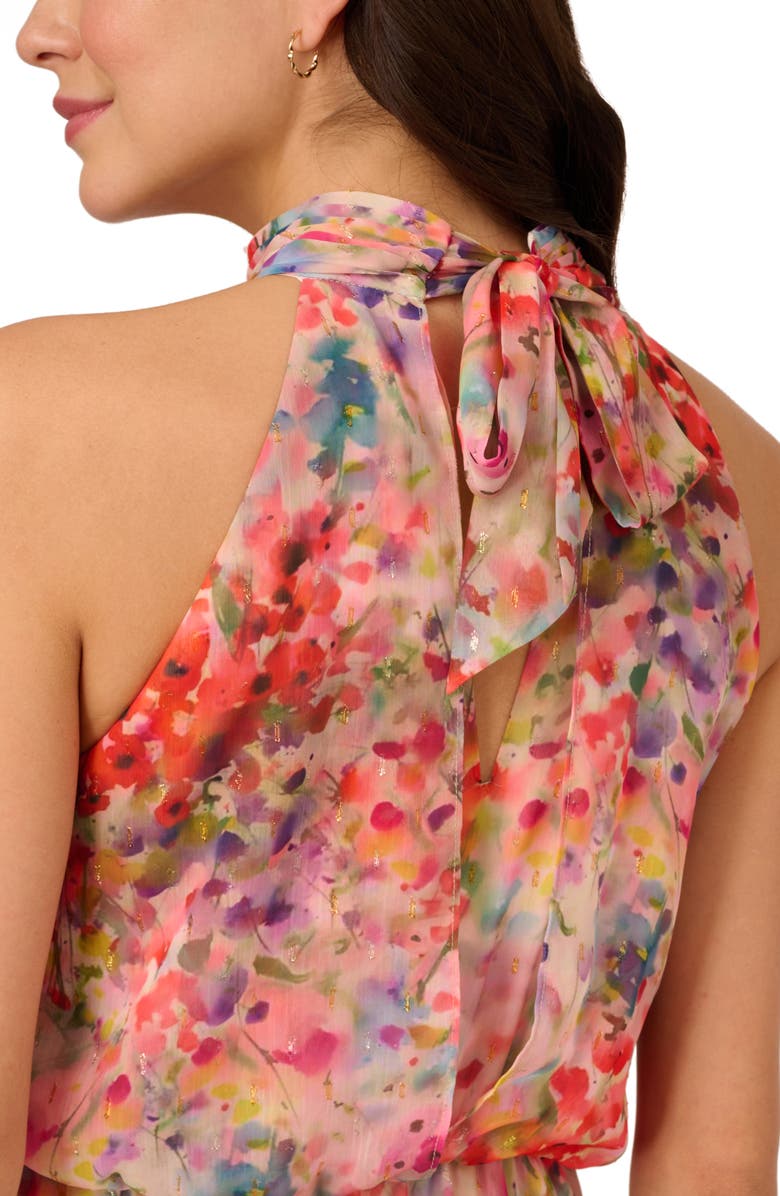 Adrianna Papell Metallic Floral Print Sleeveless Midi Dress, Alternate, color, 