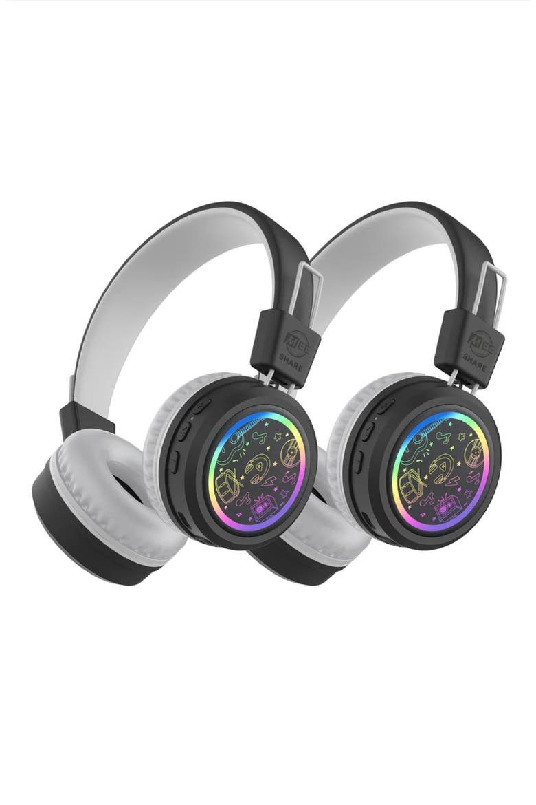 KidJamz Share (2 Pack) Wireless Headphones for Kids w/ Multipoint Connectivity and LED Lights, Main, color, Black/White
