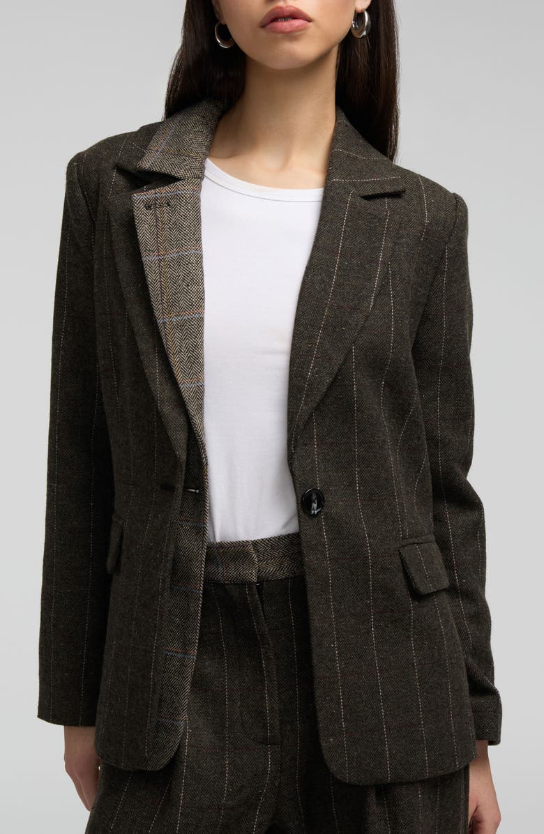 NVLT Double Lapel Tweed Blazer, Main, color, Brown