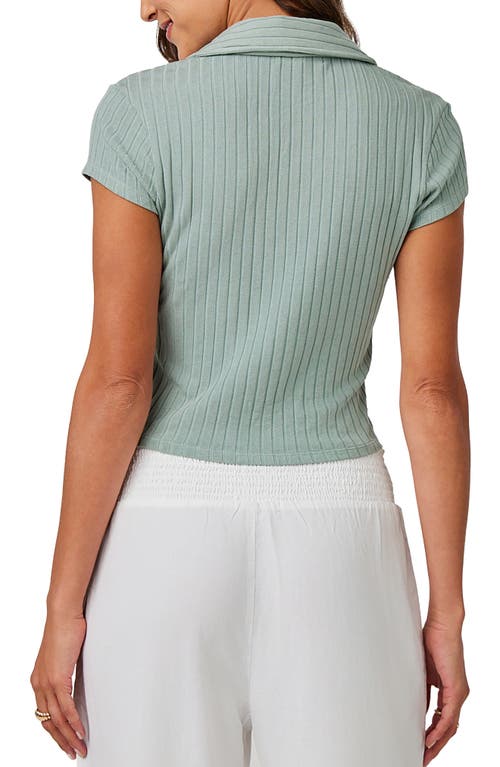 Bella Dahl Collared Knit Crop Top In Clean Sage