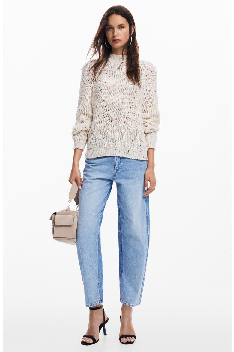 Derby Fleck Open Stitch Mock Neck Sweater, Alternate, color, WHITE