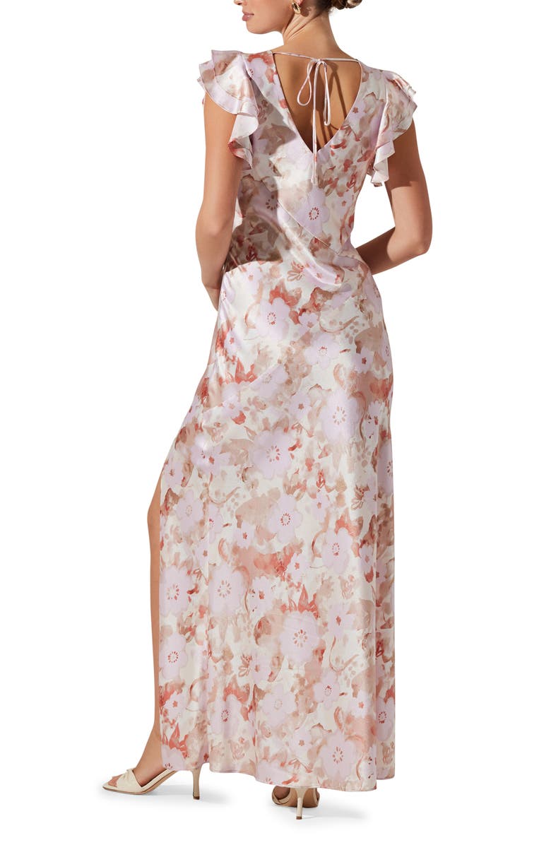 ASTR the Label Floral Flutter Sleeve Satin Maxi Dress, Alternate, color, 