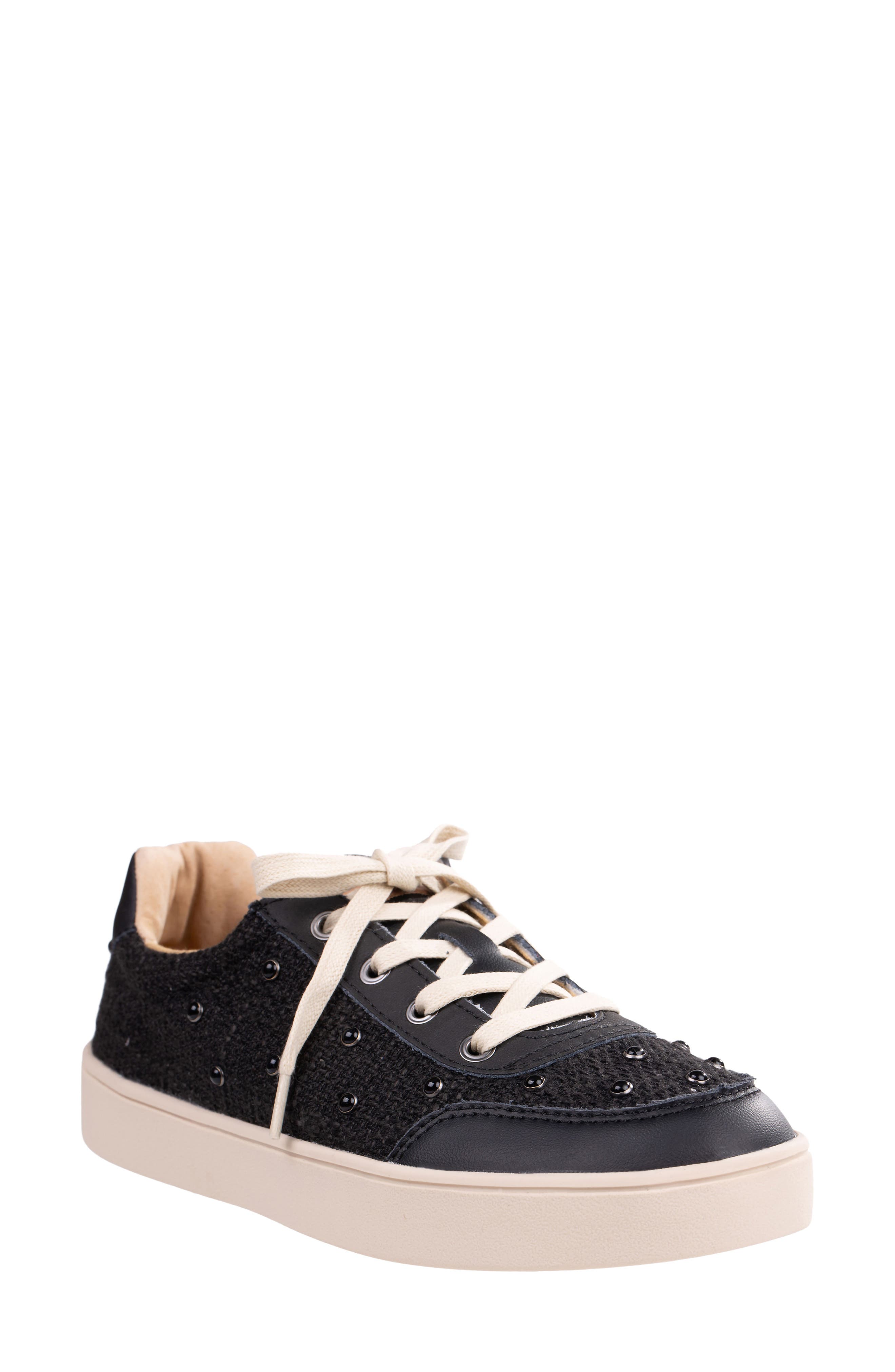 Belmont Pearl Cabochon Stud Sneaker - Wide Width Available, Main, color, BLACK