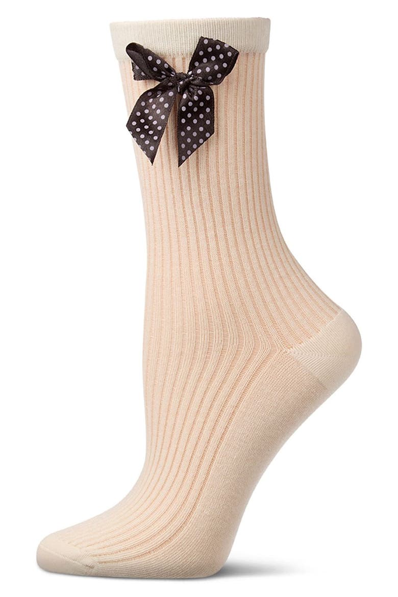 Polka Dot Bow Rib Cotton Blend Crew Socks, Main, color, YELLOW