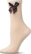 MeMoi Polka Dot Bow Rib Cotton Blend Crew Socks