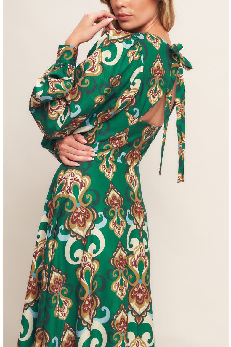 Long Sleeve Open Back Midi Dress, Alternate, color, KELLY GREEN