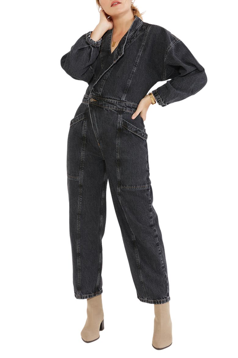 Liv Asymmetric Denim Jumpsuit, Alternate, color, BLACK MOUNTAIN