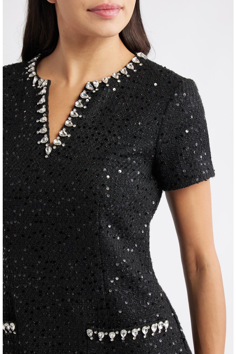 Crystal Trim Sequin Cocktail Dress, Alternate, color, BLACK