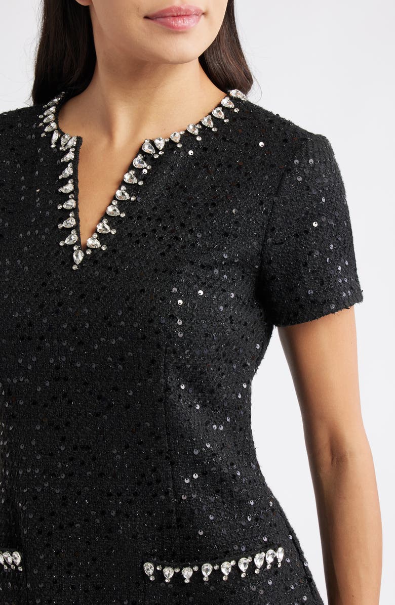 Eliza J Crystal Trim Sequin Cocktail Dress, Alternate, color, Black