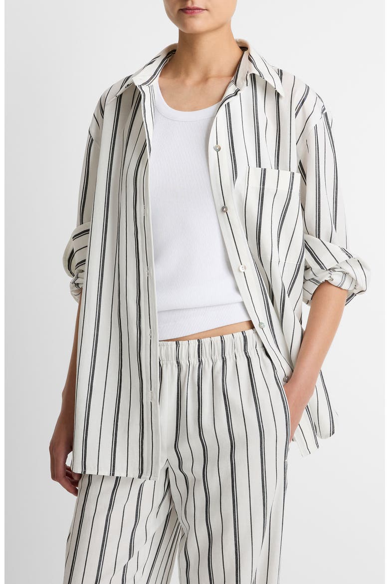 Stripe Oversize Button-Up Shirt, Alternate, color, WHITE/ BLACK