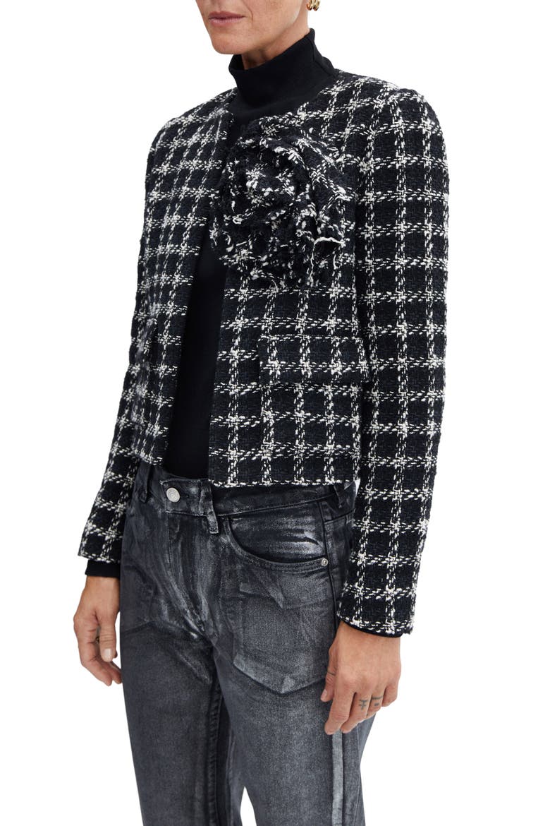 Floral Tweed Blazer, Alternate, color, BLACK