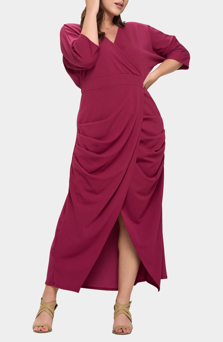 L I V D Dolman Elbow Sleeve Stretch Faux Wrap Maxi Dress, Alternate, color, Magenta