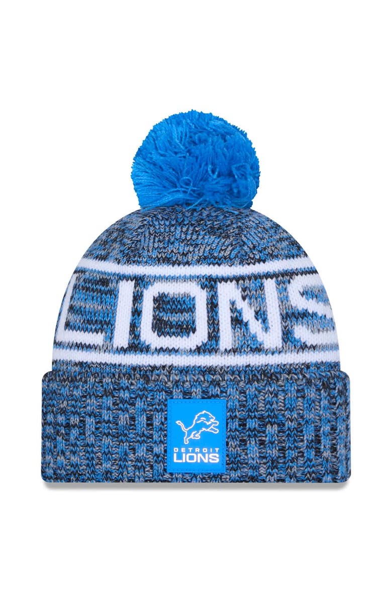 New Era Men's New Era Blue Detroit Lions 2025 Sideline Cold Weather Cuffed Knit Hat with Pom, Main, color, Blue