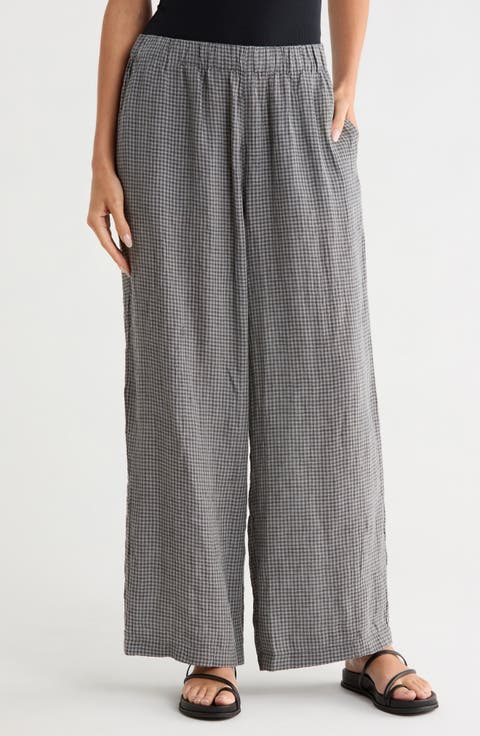 Gingham Wide Leg Organic Cotton Pants