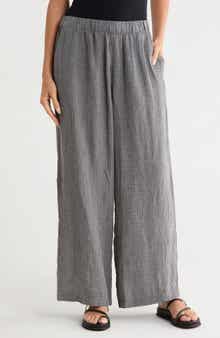 Eileen Fisher Gingham Wide Leg Organic Cotton Pants