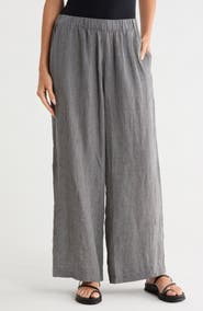 Eileen Fisher Gingham Wide Leg Organic Cotton Pants