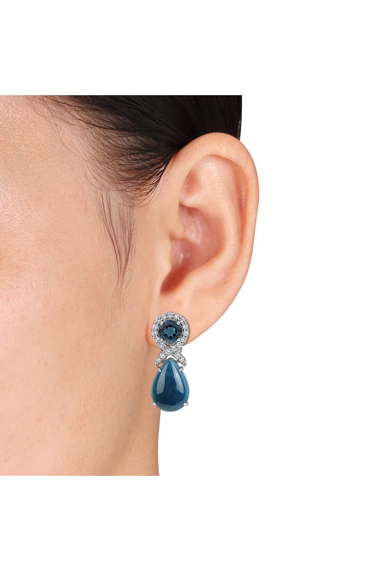 Gemstone Drop Halo Leverback Earrings, Alternate, color, Blue Topaz
