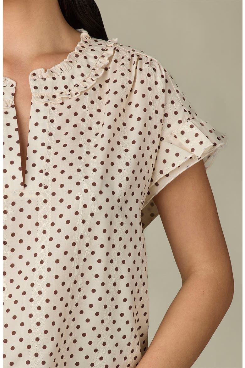 Ruffle Embroidered Top, Alternate, color, ECRU/ BROWN