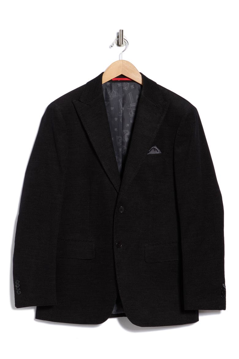 Solid Peak Lapel Cotton Blend Sport Coat, Alternate, color, BLACK