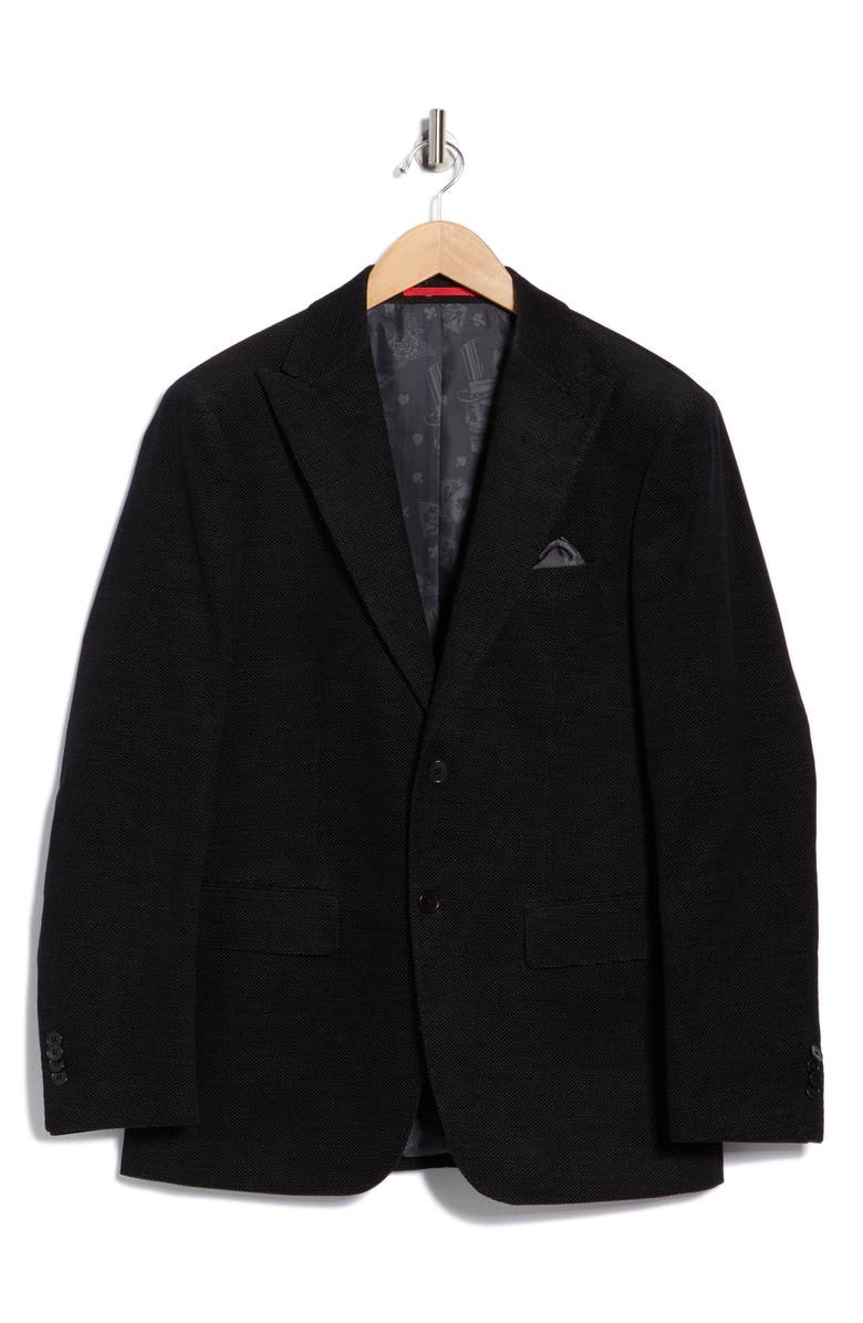 Lucky Brand Solid Peak Lapel Cotton Blend Sport Coat, Alternate, color, Black