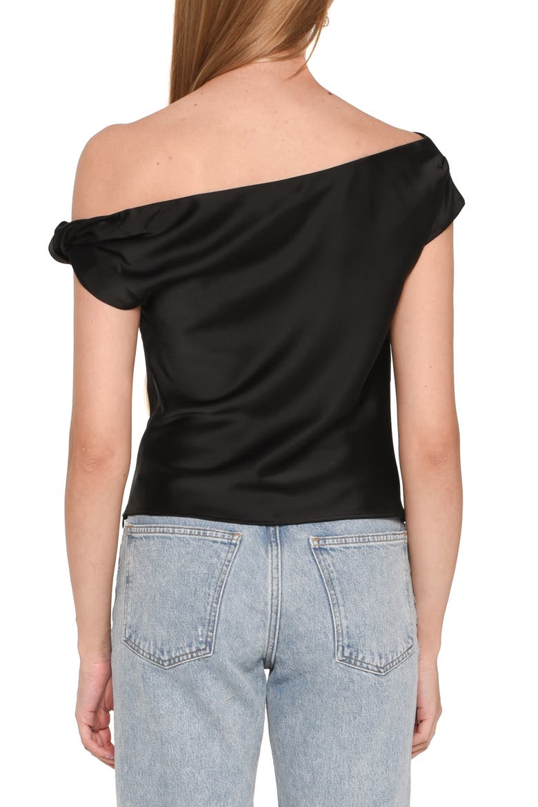 Twist One-Shoulder Satin Blouse, Alternate, color, BLACK