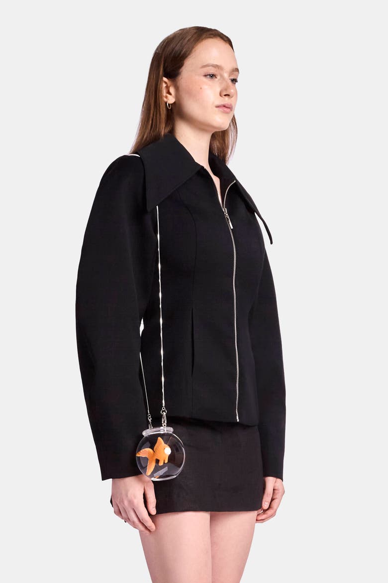 Fitted Wool Jacket with Sculpted Sleeve, Alternate, color, Black
