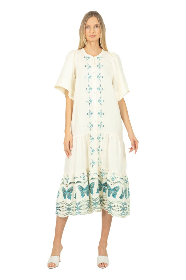 Marcella Dress, Main, color, CRÈME & MULTI BLUE EMBROIDERY
