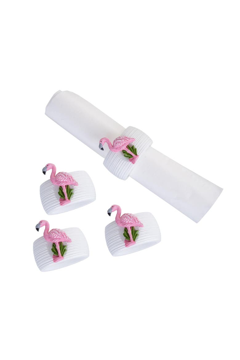 Flamingo Nautical Coastal Decorative Tabletop Cloth Napkin Ring Set of 4, Main, color, Pink