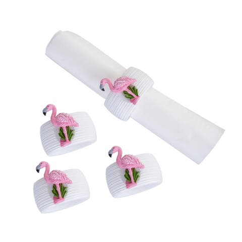 Flamingo Nautical Coastal Decorative Tabletop Cloth Napkin Ring Set of 4