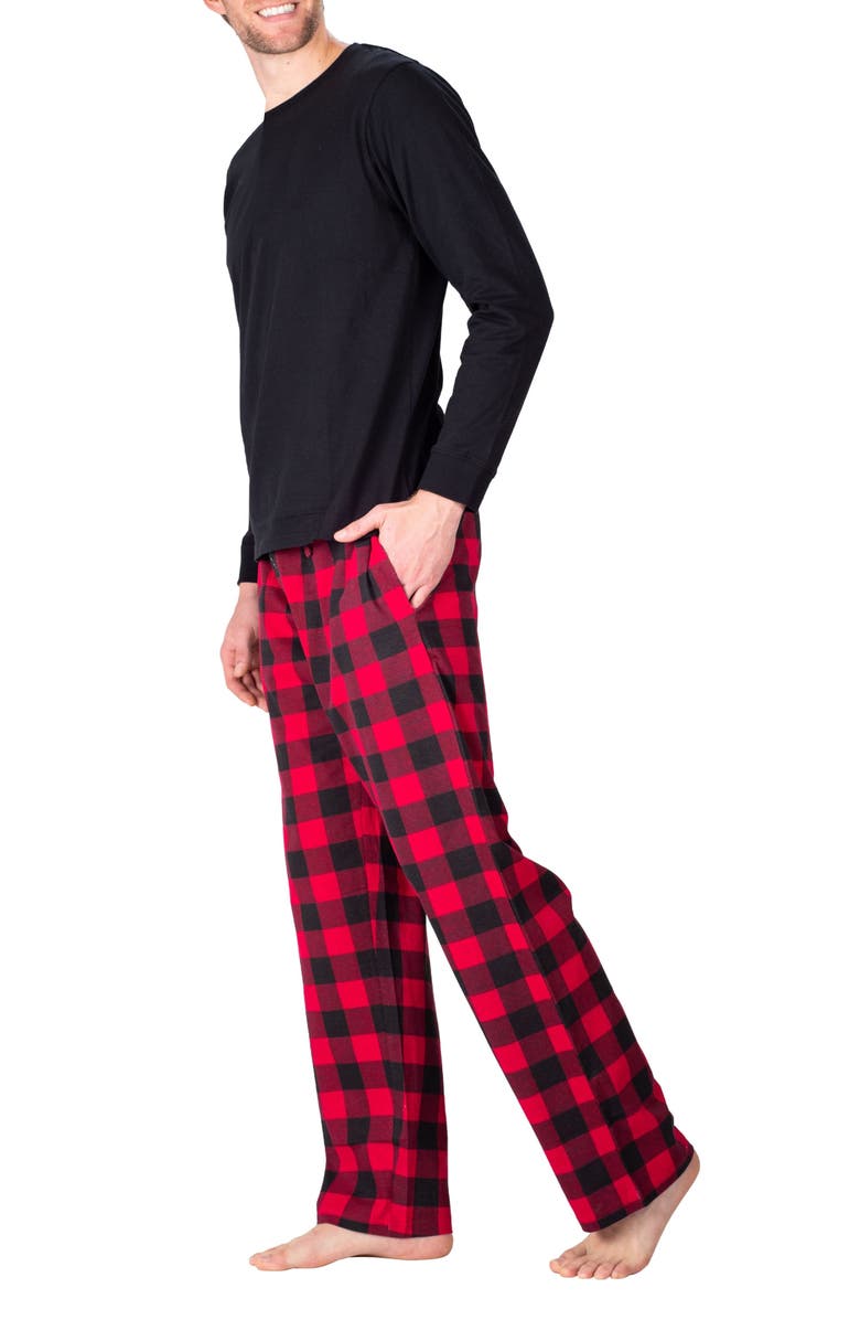SLEEPHERO Long Sleeve Pajama T-Shirt & Pajama Pants Set, Alternate, color, Black With Buffalo Check