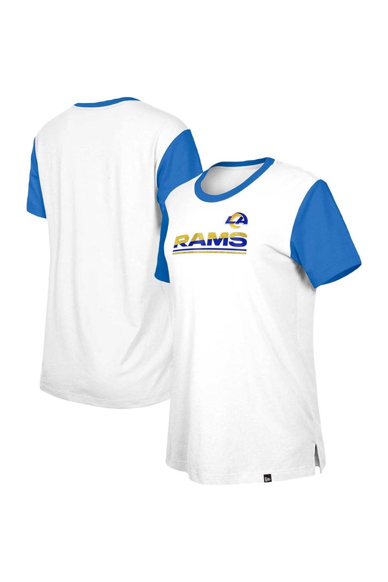 Women's New Era  White/Royal Los Angeles Rams Third Down Colorblock T-Shirt, Main, color, White