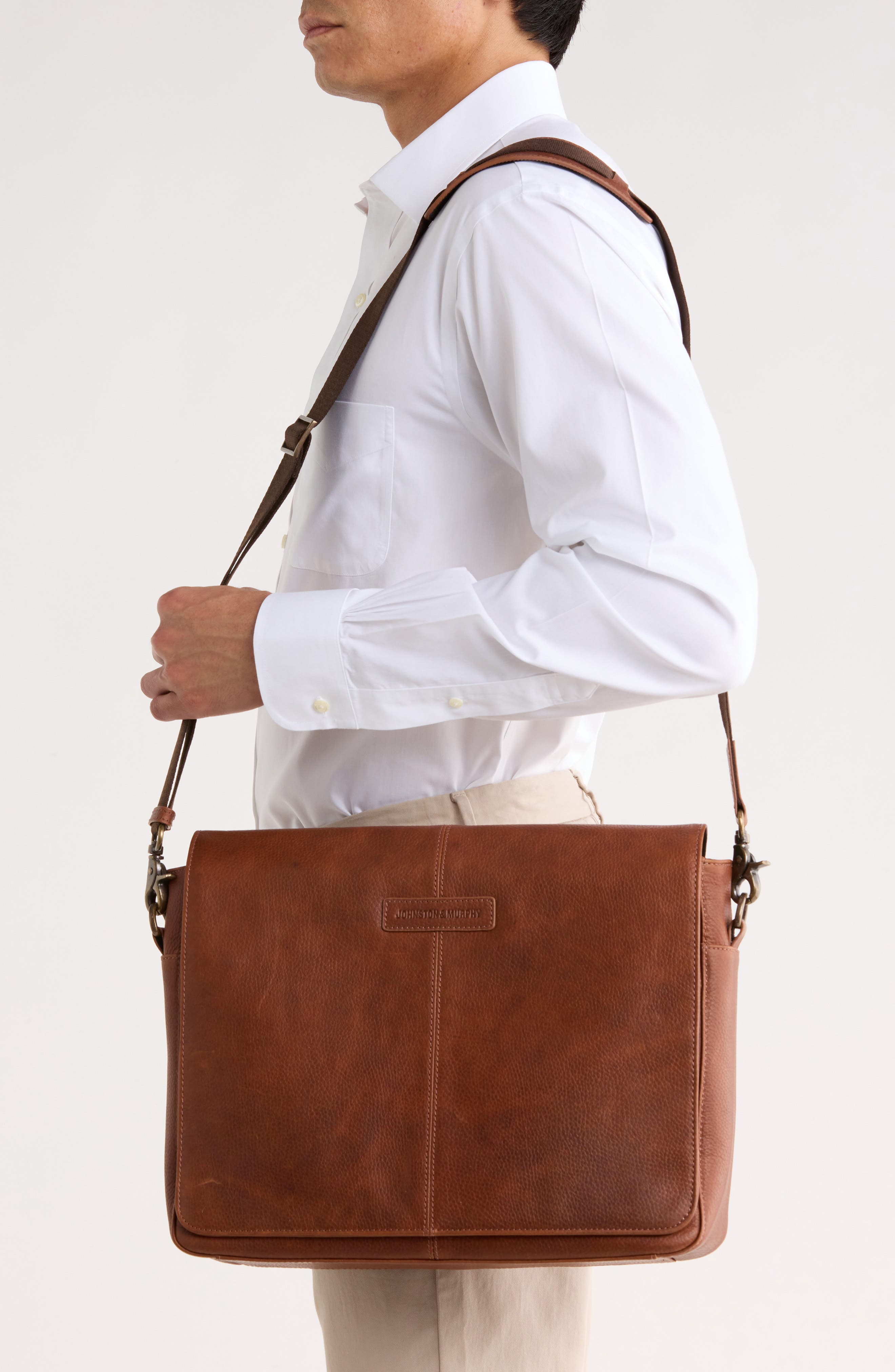 Pebbled Leather Messenger Bag, Alternate, color, TAN